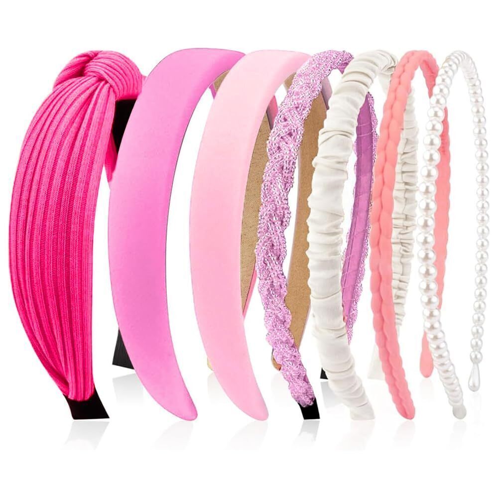 7238 7 Pack Hot Pink Headbands for Girls Headbands Trendy Non Slip